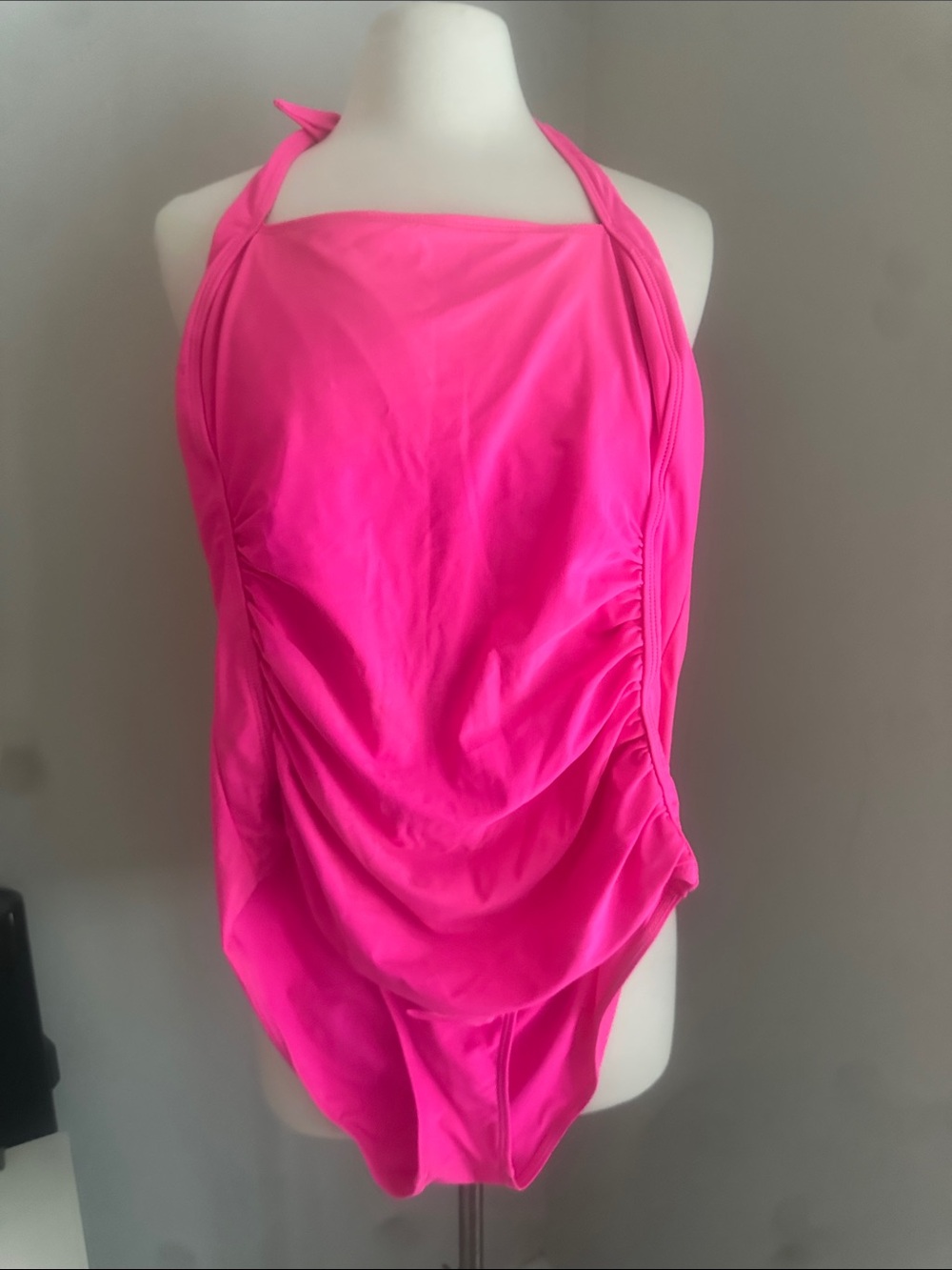 Bright Hot Pink Halter One-Piece Swimsuit